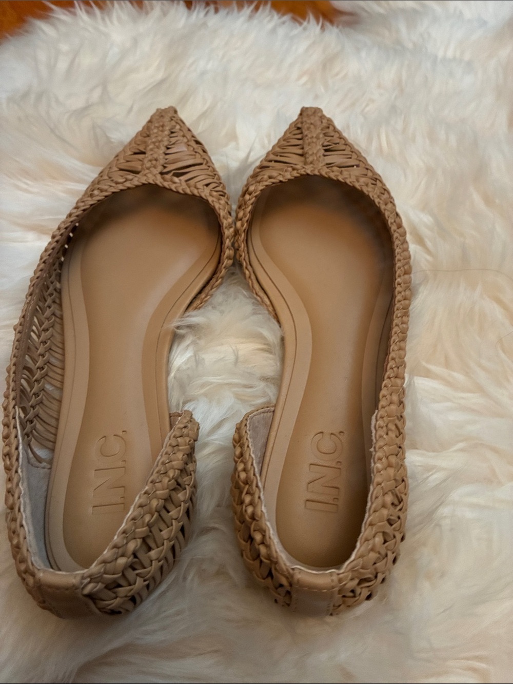 INC International Concepts Tan Braided Pointed-Toe Woven Flats - Picture 2 of 4